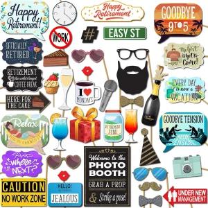 은퇴 사진 부스 소품 - 10인치 표지판 8개 접착 패드 60개 스틱 45개가 포함된 41개 포토부스 키트 파티