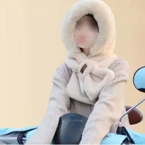 LW 겨울 밍크털 후드 목도리 넥워머 귀마개 모자 밍크털후드목도리 후드목도리 후드넥워머