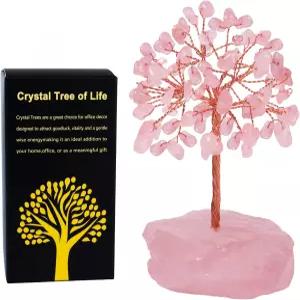 이트벡 로즈 쿼츠 힐링 크리스탈 트리 내추럴 레이키 라이프 스톤 베이스 구리 와이어 장식 풍수 영적