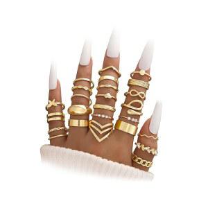 iF 유 25pcs 골드 너클 링 세트 여성용, 청키 스태커블 핑거 미디 링, 실버 심플 스태킹 귀여운 팩 트렌디한 아이템 주얼리 크리스마스 선물