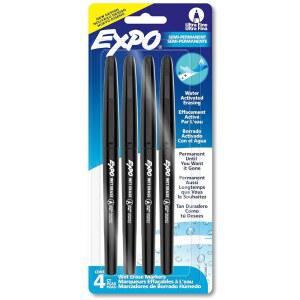 EXPO 습식 지우기 마커, 반영구 오버헤드 투명 검은색, 초미세 팁, 4 카운트
