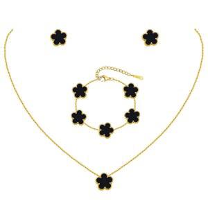 금 목걸이 팔찌 귀걸이 세트 - 18K 도금 꽃 체인, 스테인리스 스틸 논 타니시 플로럴 펜던트 스터드 주얼리 세트, 엄마 아내 딸 여자친구를 위한 크리스마스 행운의 선물