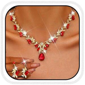 유니크라 라인스톤 신부 결혼식 주얼리 세트 골드 목걸이 귀걸이 프롬 공식 의상 여성 및 신부용