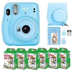 후지필름 인스탁스 미니 11 카메라와 인스턴트 필름(60매) 번들, 휴대용 케이스, 셀카 렌즈, 사진 앨범, 스티커(스카이 블루)를 포함한 딜 넘버원 액세서리 포함