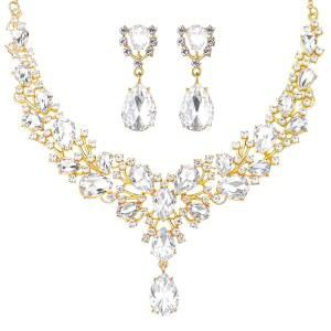 여성 목걸이 귀걸이 결혼식을 위한 히카러 신부 티어드롭 클러스터 크리스탈 주얼리 세트
