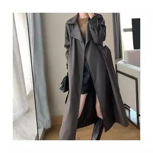 여성용 빈티지 미디 롱 코트 가죽 무스탕 PU 봄가을 트렌치 원템3