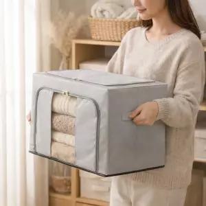 [1+1] 싹정리 철제프레임 리빙박스 대용량 정리 보관함 66L (총 2P)