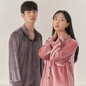 안파 부모님 선물 커플 잠옷 파자마 무지 극세사 벨벳 긴팔 세트