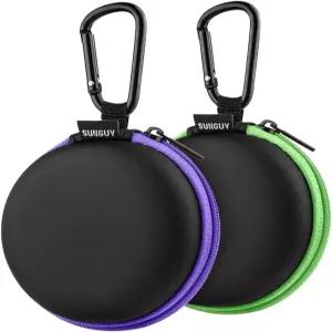 SUNGUY [2팩 이어버드 케이스 소형 원형 포켓 여행용 휴대용 파우치 이어버드용 카라비너 헤드셋 인이어