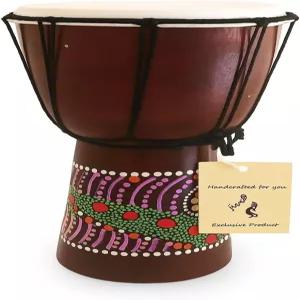 젬베 드럼 ？ 손으로 조각한 아프리카 봉고 콩고 스타일 고트킨 헤드가 있는 견고한 마호가니 부족 페인트