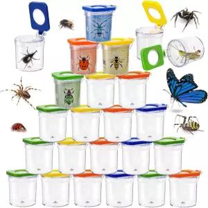 ZOOFOX 24팩 곤충 벌레 관찰기 컬러 뚜껑이 있는 포수 확대 삽입 상자 과학 자연 탐사 도구용 케이지 용기