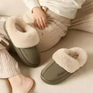 인기상품 여성 겨울 따뜻한 안감퍼 미니멀 로고 심플 통굽 실내화 퍼슬리퍼 [WFLLIV8_260305]