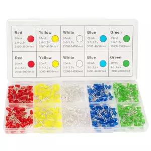 DiCUNO 450pcs 5mm LED 다이오드 라이트 키트 박스 5가지 색상 미니 모듬 원형 상단 DIY 프로젝트용 발광