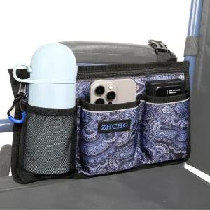 ZHCHG 휠체어 사이드백 컵 홀더가 있는 팔걸이 파우치 액세서리 워커 보관 가방 롤레이터 전동 스쿠터