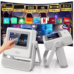 XBJ 스마트 터치 스크린 휴대용 프로젝터 4K 지원 와이파이 6 블루투스 자동 초점 휴대폰/TV스틱/PC/실내외