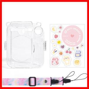 Fujifilm Instax Mini 12 투명 카메라 케이스 보호용 운반 가방 커버, 어깨 끈 보관 귀여운 스티커 포함