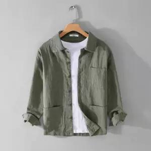 호크아이 남성 빈티지 캐주얼 데일리룩 셔츠 솔리드 숄카라 모시 순면 빅사이즈 상의 KUK1