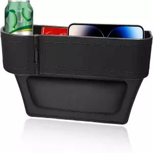 JNXIJ 카시트 갭 필러 정리함 조절 가능한 컵 홀더가 있는 오토 가죽 시트 휴대폰 음료 선글라스용 다기능