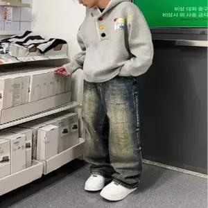 슬램덩크 남성용 그레이 니트 빈티지 후드집업 점퍼 자수 후드 스웨터 맨투맨 커플 코트 HO1