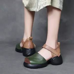 스파이더맨 빈티지 여자 플랫폼 샌들 웨지 핸드메이드 배색 통굽 사각 단화 웨지힐 OPH5