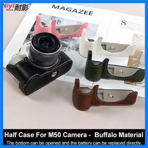 Canon EOS M50 pu 용 카메라 케이스 인공 가죽 하프 (필름 유리 보호 가방 포함) 하단 개방 1/4 나사