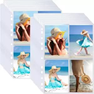 100개입 사진 슬리브 800매의 3.5 x5 보관 가능 3공 바인더용 투명 페이지 보호대 양면 앨범 리필 포켓