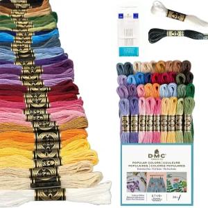 DMC 자수 치실 팩 인기 색상 실 키트에는 물랑 면 화이트/블랙 및 크로스 스티치 핸드 니들 사이즈 26이