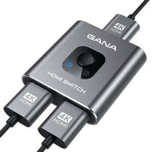 [미국배송] HDMI 스위치 4K@60HZ 스플리터 GANA 알루미늄 양방향 스위처 2 IN 1 OUT 수동 허브로 XBOX PS5 / 4 3 블루레이 플레이어 파이어 스틱 ROKU와 호환되는 HD를 지원합니다