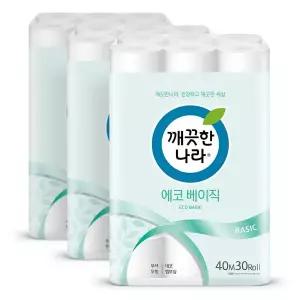 [온누리상품] [깨끗한나라] 2겹 화장지 에코 베이직 40m 30롤 3팩