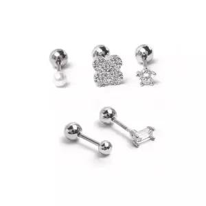 [에이치플러스몰]TC_eps6707-S 실버 0.8mm바 피어싱 귀걸이 (5종set)