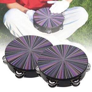 나무 탬버린 핸드 헬드 드럼 벨 2개, 교회 파티용 8인치 래디언트 드럼, 양가죽 드럼헤드, 더블 로우 징글스 악기 타악기 교육용 핸드벨