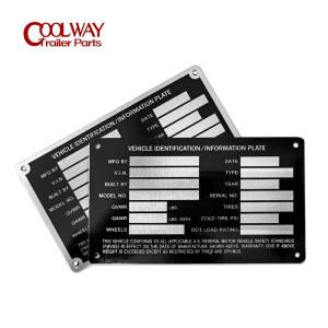 헤비 듀티 알루미늄 빈 트레일러 트럭 장비 프레임 플레이트 직렬 모델 ID 태그 GVWR 파우더 코팅 마감 RV