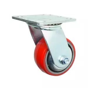 광폭 48mm 고중량 철코어 우레탄 적색 바퀴 캐스터 10cm(4인치) 회전형