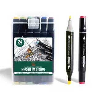 B0B PP 투명케이스 트윈마카 24색 트윈 마카펜 드로잉 양면 촉 터치필 디자인 가방형 디자인마카