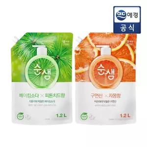 [순샘] 주방세제 베이킹 피톤치드/구연산 자몽 (리필) 1.2L x 6개