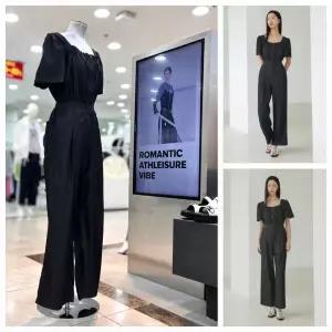 [에고이스트]볼륨 소매 스퀘어넥 점프슈트 데님팬츠 EQ2DP563HJ_DG