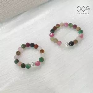 364days 천연 투어멀린 비즈반지 925실버 힐링스톤 원석 10월 탄생석반지