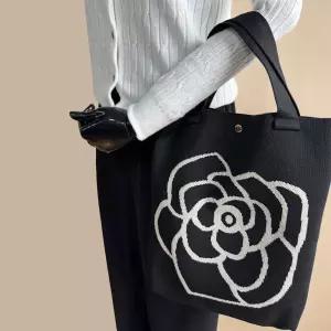 봄 가을 겨울 니트 로즈 장미 에코백 데일리 학생 커플 숄더 고급면가방 쇼퍼 캔버스