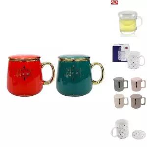 (8.8X10cm) 로얄 도자기 머그컵 커피잔 뚜껑 머그잔 도자기컵 4P/세트/커피/홈카페/보온/다기/둥근/2인용