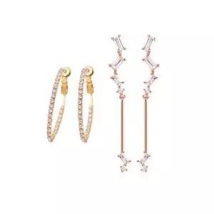 다온샵 14K 로즈골드 금침 큐빅 스틱 체인 롱 드롭 귀걸이