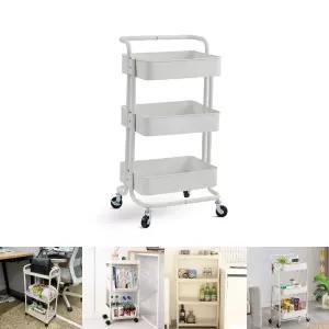 철제 다용도 이동식 트롤리 선반 3단/틈새/수납장/수납/주방/회전/트레이/미용실/이동/바퀴/가게/가정/정리