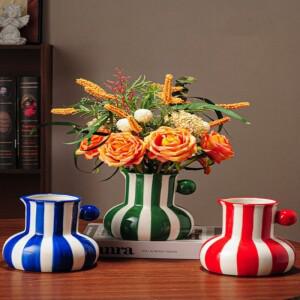 달항아리 화병 vase 도자기 유리 꽃병 침봉 옥꽃 오브제 백자 인테리어 유럽의 다채로운 줄무늬 크리 에이