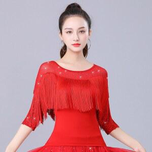 바댄스복 상의 라인 자이브 난타 에어로빅 어깨트임 블라우스 왈츠 라틴댄스복 망사 재즈