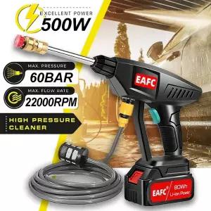 휴대용 무선 고압세차기 500W 60Bar 고압 자동차 세탁기 총 충전식 세차 21V Makita 배터리 전기 물 거품