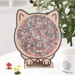 [오피스스쿨] 민화 고양이 원목 퍼즐 DIY 조각 맞추기 키트 게임 취미 완구 나무퍼즐 집콕놀이세트 