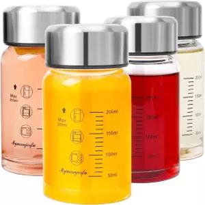 유리 주스 병 4팩 10온스 - 뚜껑이 있는 와이드 마우스 물병 착즙 스무디 우유 단백질 BPA 프리 재사용