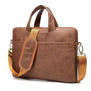 Kinmac 360 보호 방수 PU 가죽 노트북 숄더 메신저 슬리브 서류 가방 (13-14인치, 커피 PU)