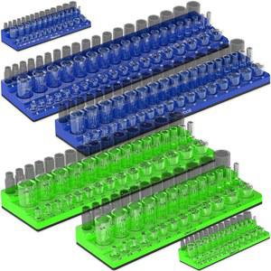 Olsa Tools 마그네틱 소켓 오거나이저 | 6피스 홀더 키트 1.3cm(1 /2인치), 1cm(3 /8인치), 0.6cm(1 /4인치) 드라이브 공구 상자용 정리함 그린 273개 보관 전문가 등급 Part 1668