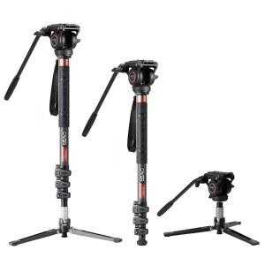 Cayer Monopod 카메라 스탠드, 탄소 섬유 텔레스코픽 모노포드 키트, 비디오 유체 헤드 및 접이식 서포트 베이스, 추가 슬라이딩 플레이트 1개, DSLR 캠코더용, CF34, 182.9cm(72인치)