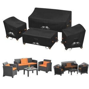 KOVSHUIWE 파티오 가구 커버 방수 커피 의자 테이블용 야외 베란다 라탄 세트 소파 정원